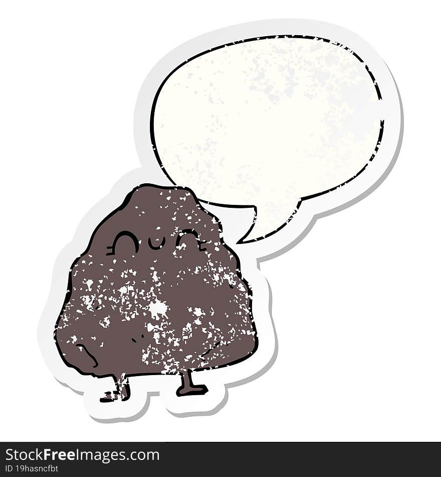 cartoon rock and speech bubble distressed sticker