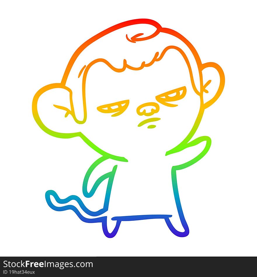 rainbow gradient line drawing cartoon annoyed monkey