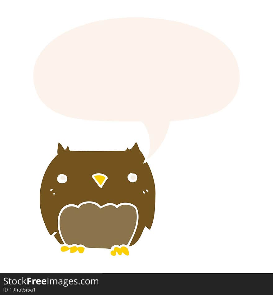 cute cartoon owl and speech bubble in retro style