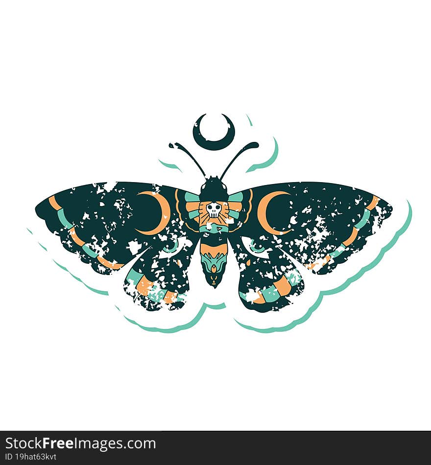 distressed sticker tattoo style icon of a moth