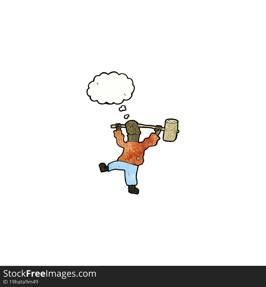 Cartoon Man Swinging Big Hammer