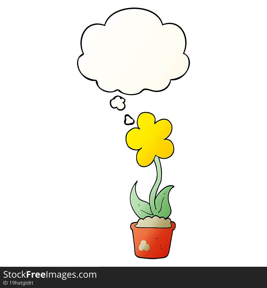 cute cartoon flower with thought bubble in smooth gradient style