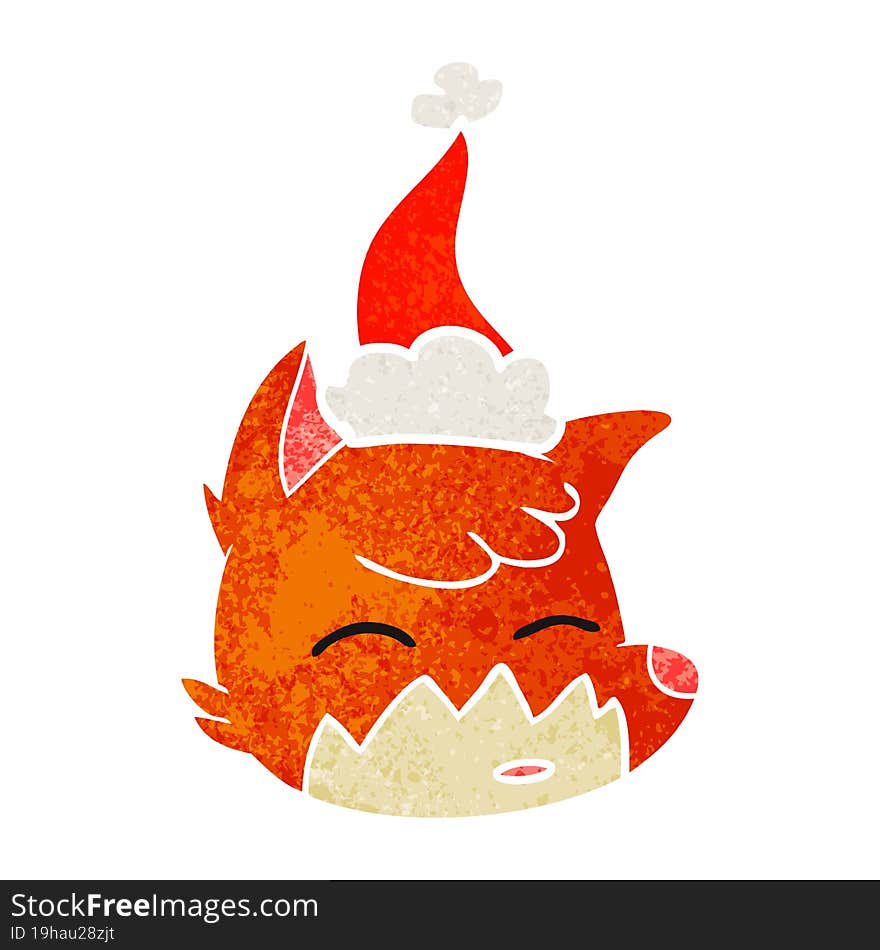 retro cartoon of a fox face wearing santa hat