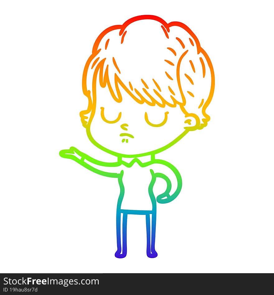 rainbow gradient line drawing of a cartoon woman