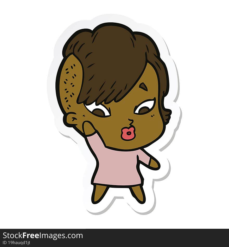 sticker of a cartoon surprised girl