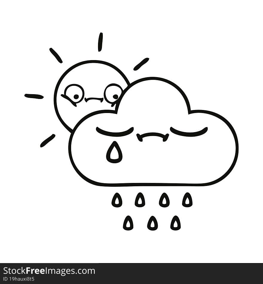 line drawing cartoon of a storm cloud and sun