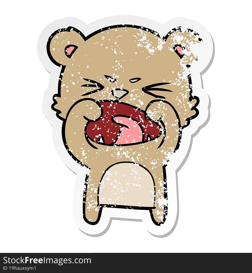 distressed sticker of a angry cartoon bear