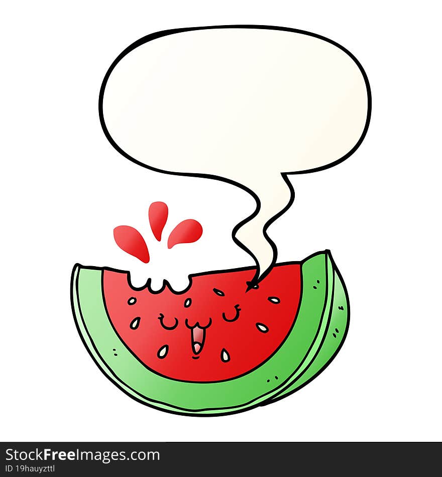 cartoon watermelon and speech bubble in smooth gradient style