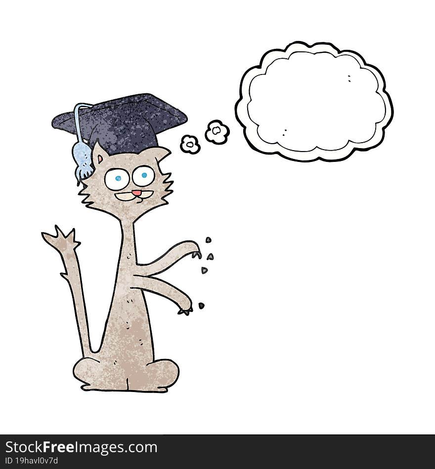 thought bubble textured cartoon cat with graduation cap