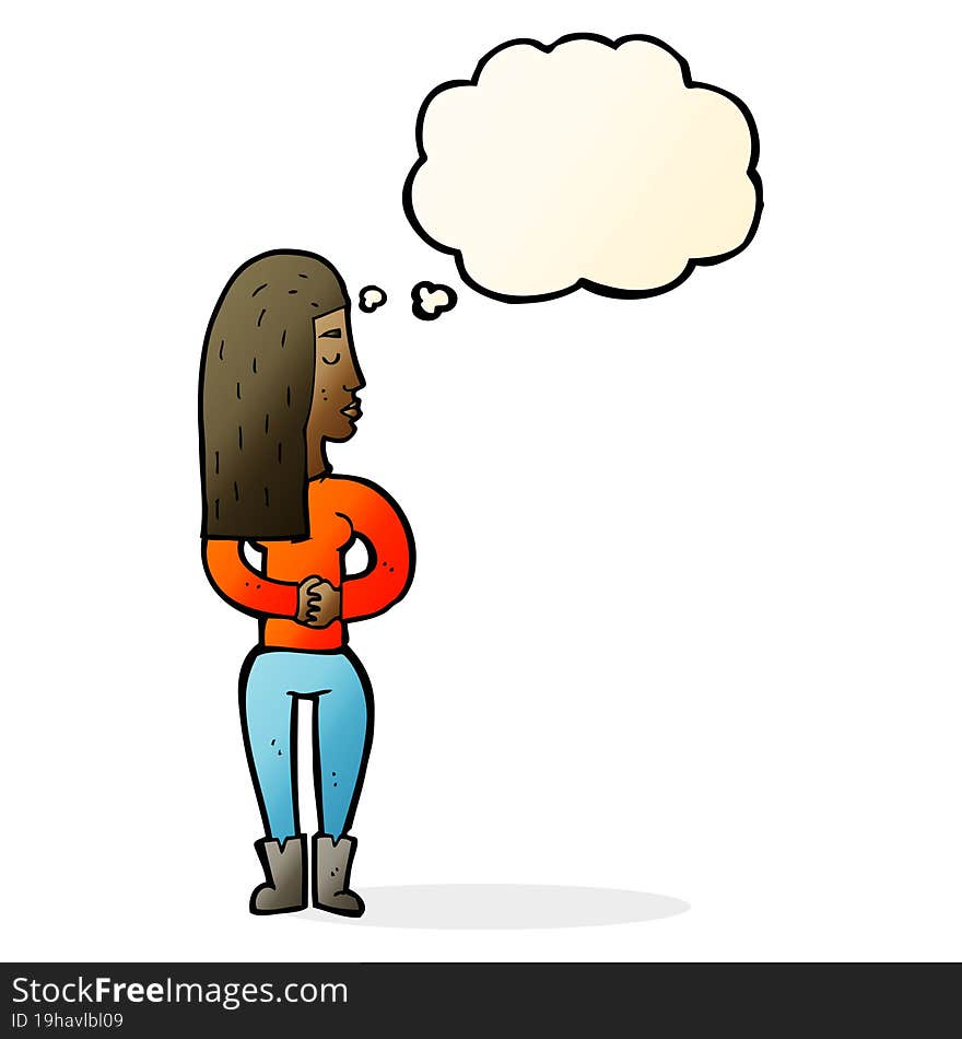 cartoon woman ignoring with thought bubble