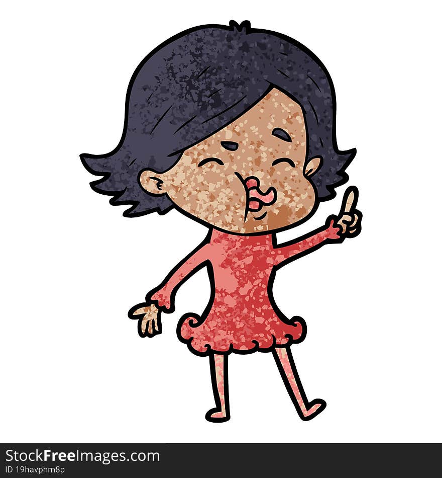 cartoon girl pulling face. cartoon girl pulling face