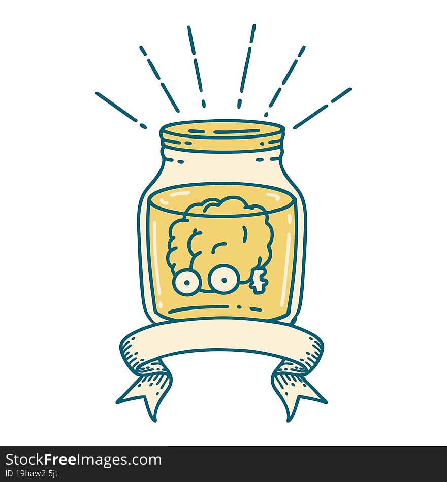 banner with tattoo style brain in jar