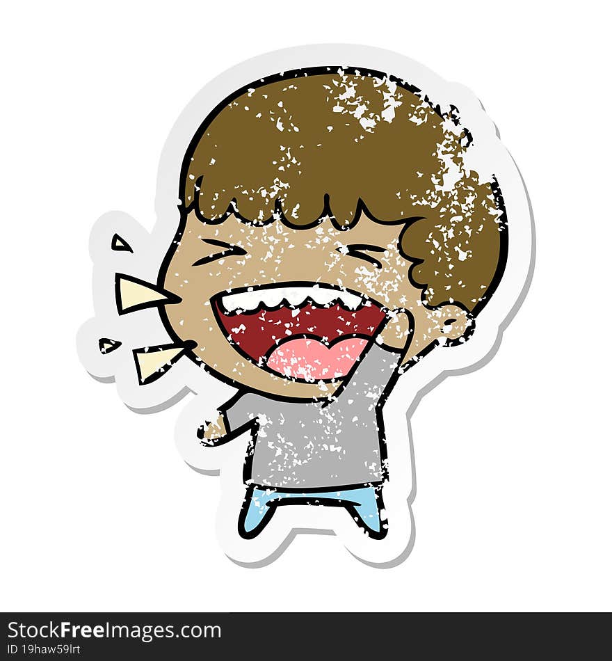 Distressed Sticker Of A Cartoon Laughing Man