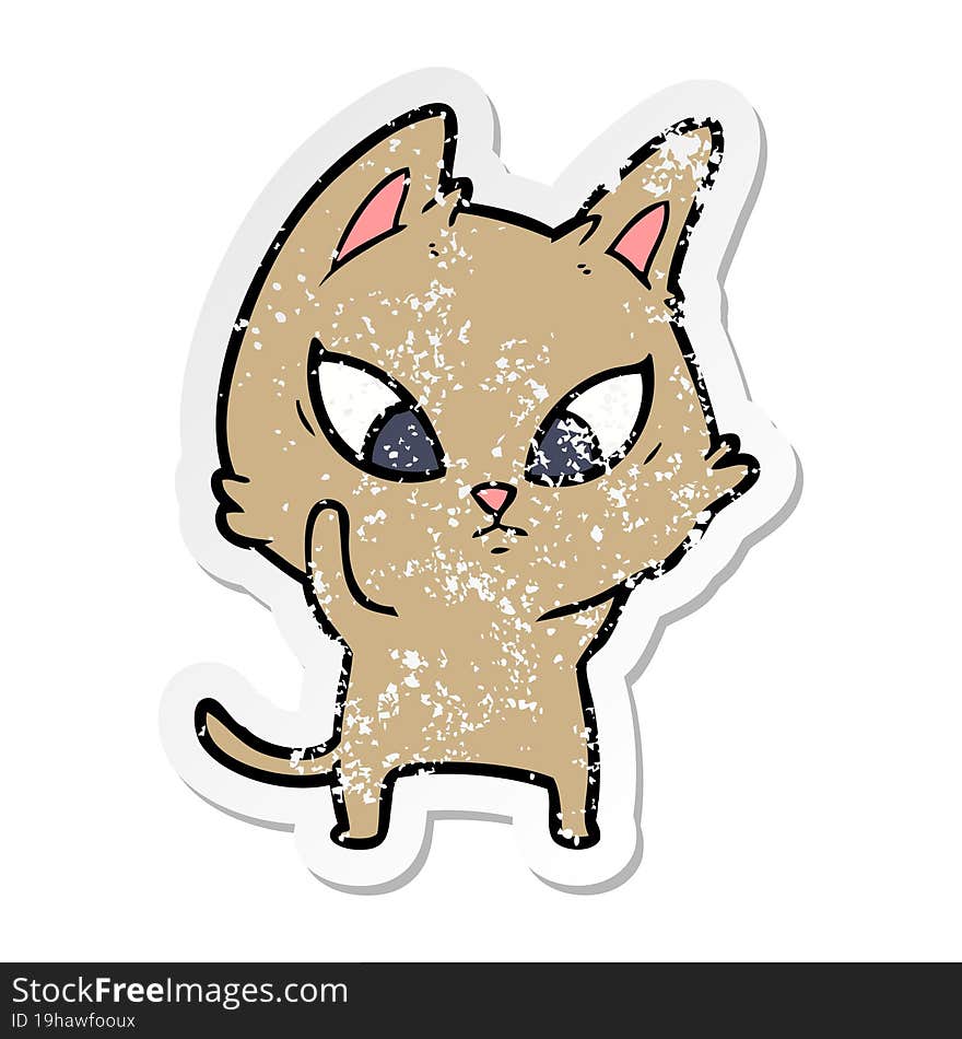 distressed sticker of a confused cartoon cat