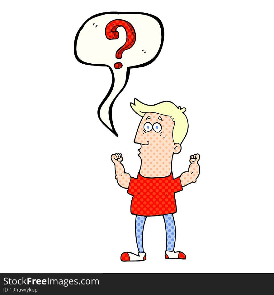 comic book speech bubble cartoon man with question