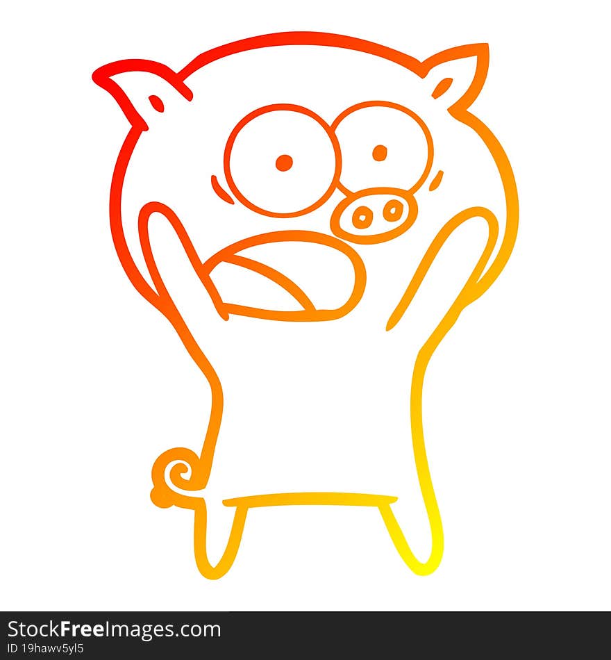 warm gradient line drawing cartoon pig shouting