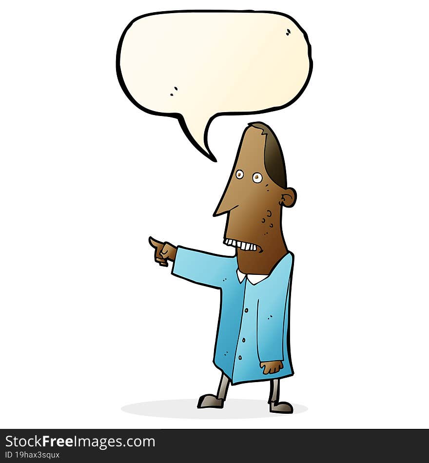 cartoon ugly man pointing with speech bubble