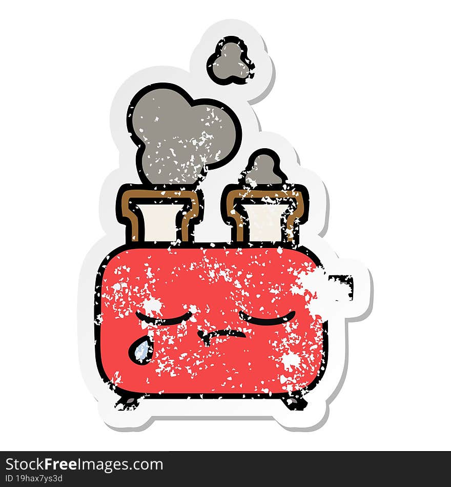 Distressed Sticker Of A Cute Cartoon Of A Toaster