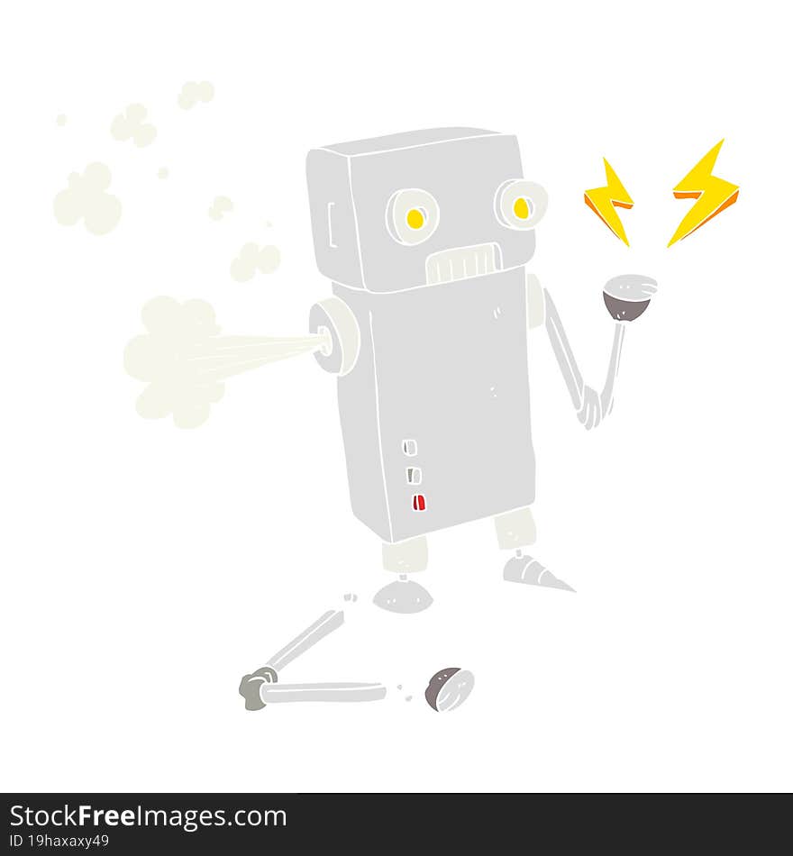 flat color illustration of a cartoon broken robot