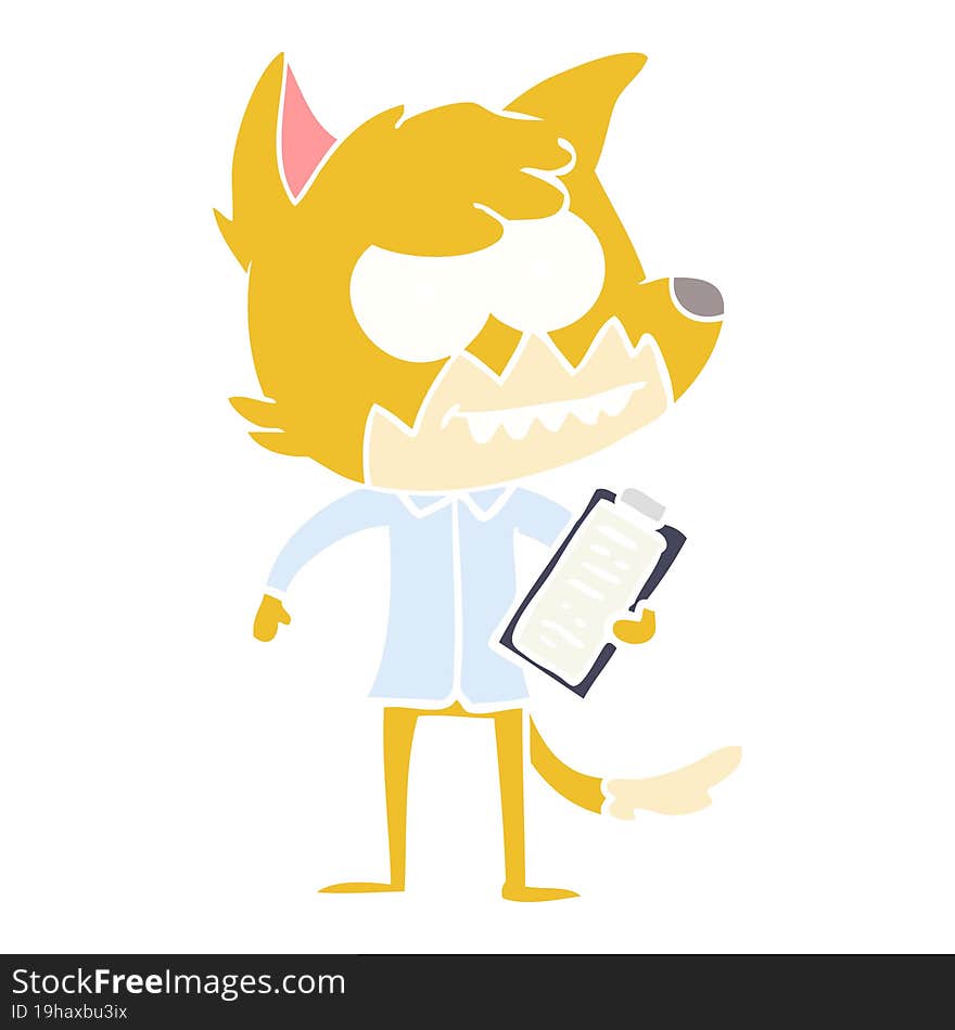 flat color style cartoon grinning fox with clipboard