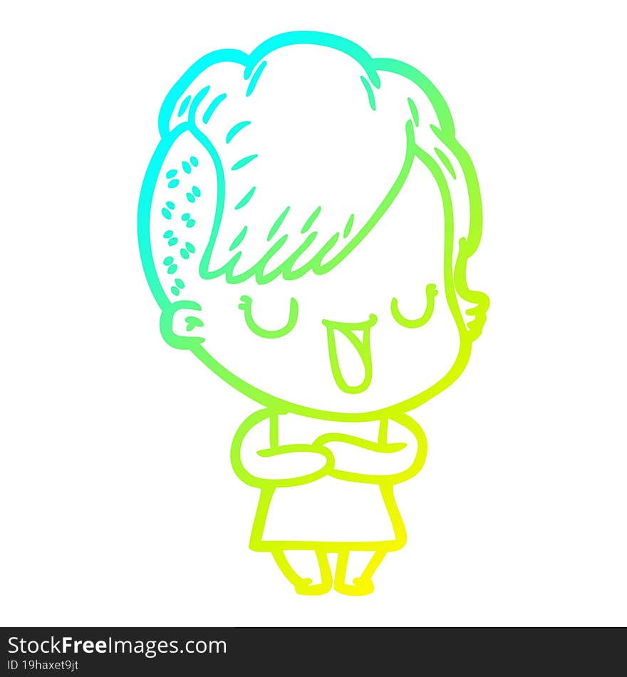 Cold Gradient Line Drawing Cute Cartoon Girl With Hipster Haircut