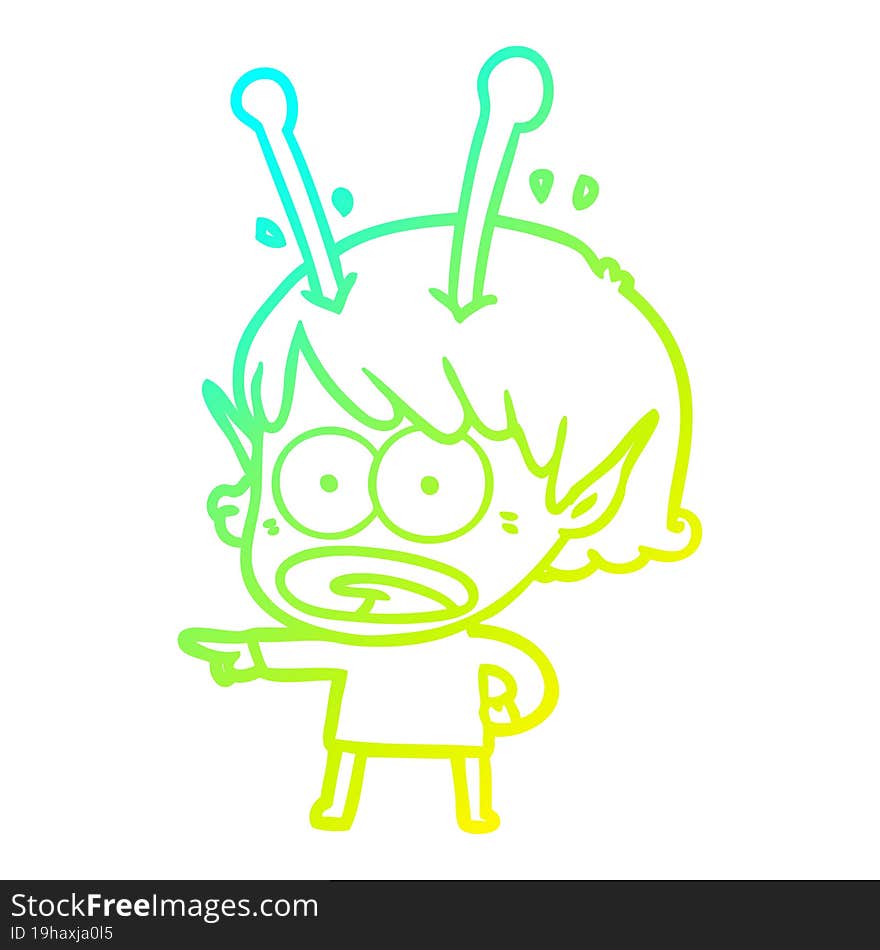 Cold Gradient Line Drawing Cartoon Shocked Alien Girl