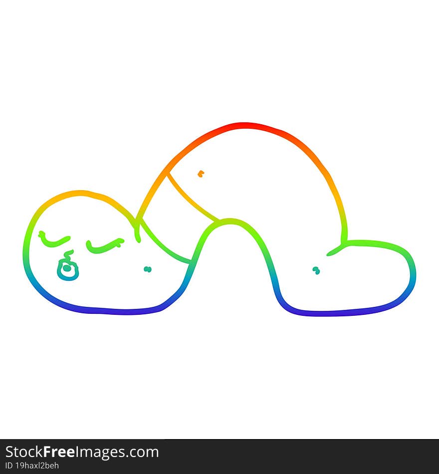 rainbow gradient line drawing of a cartoon worm