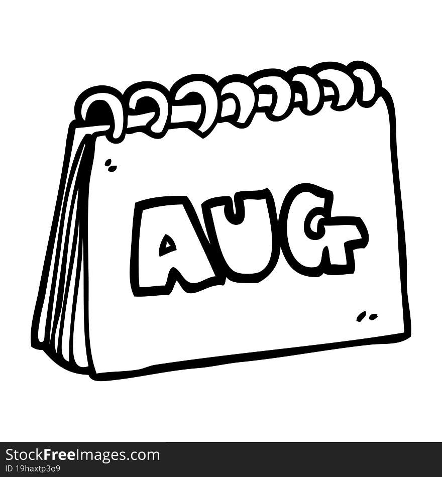 line drawing cartoon calendar showing month of august