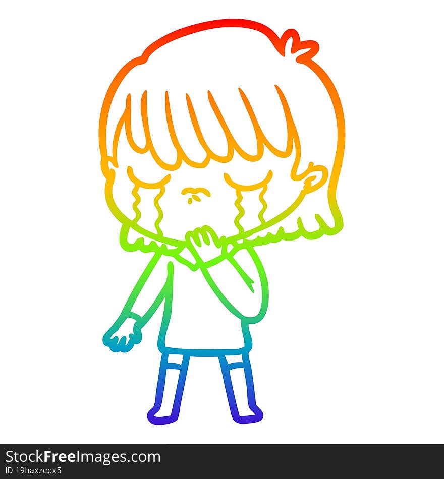 rainbow gradient line drawing of a cartoon woman crying