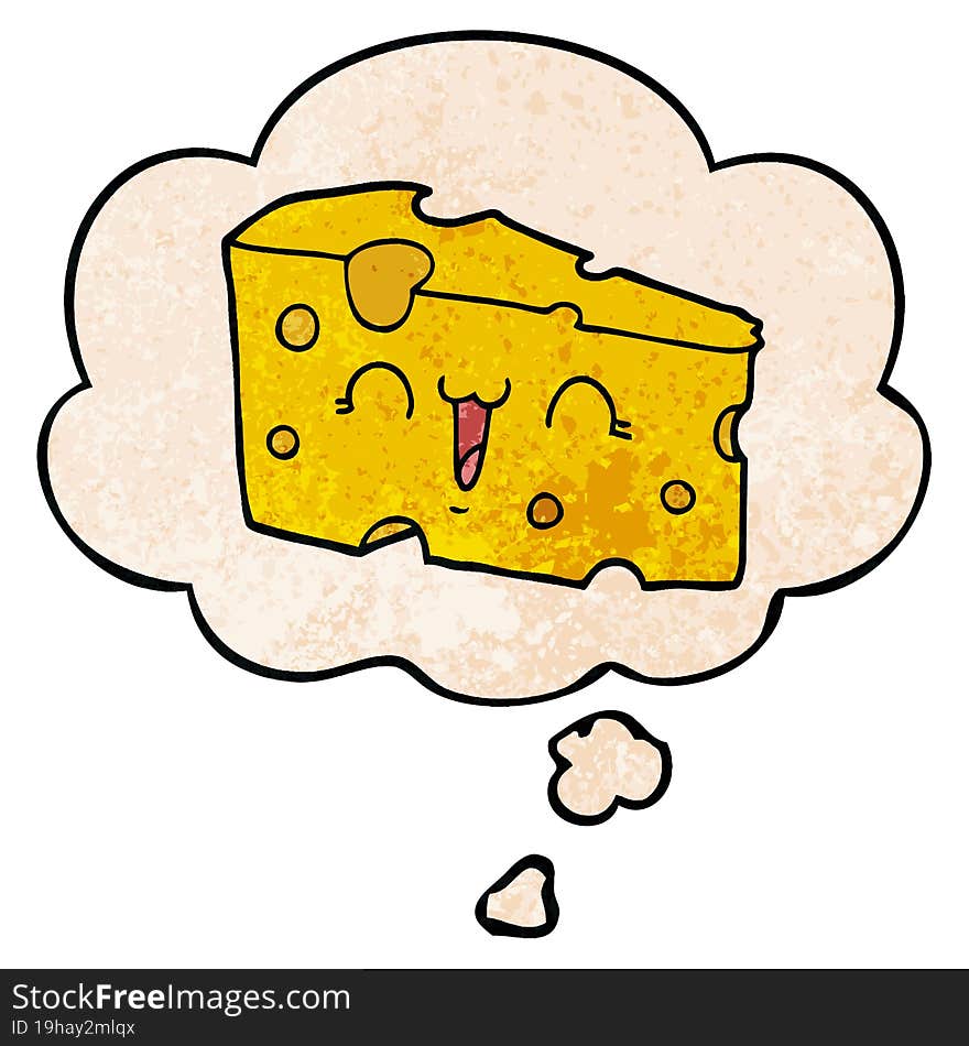 Cartoon Cheese And Thought Bubble In Grunge Texture Pattern Style