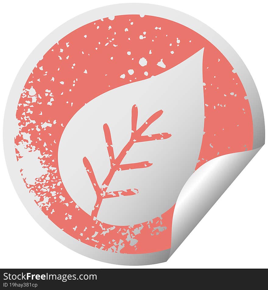 distressed circular peeling sticker symbol autumn leaf