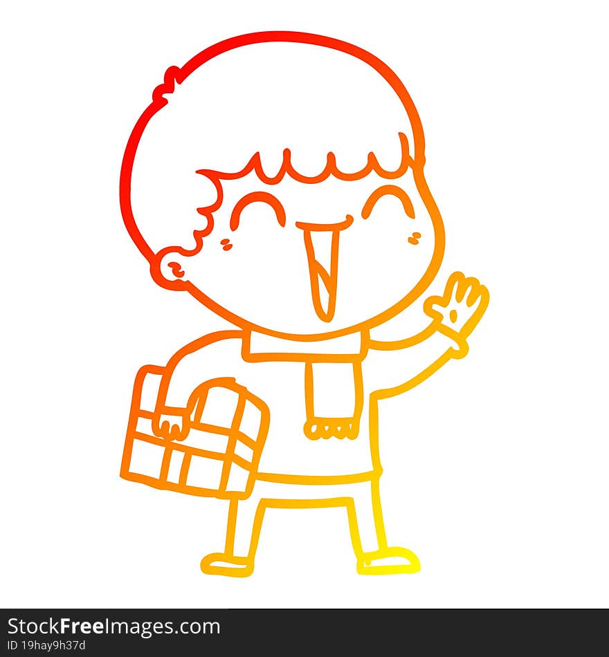 warm gradient line drawing of a cartoon happy man