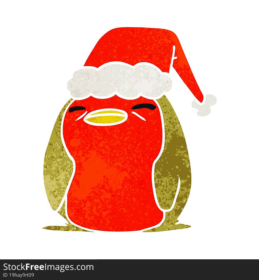 christmas retro cartoon of a kawaii robin