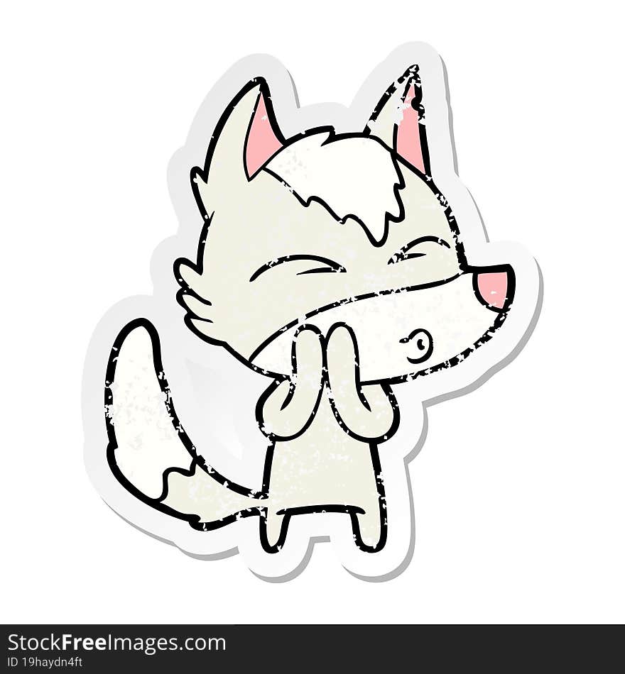 distressed sticker of a cartoon wolf whistling