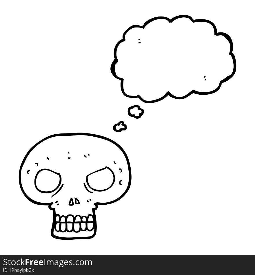 freehand drawn thought bubble cartoon skull