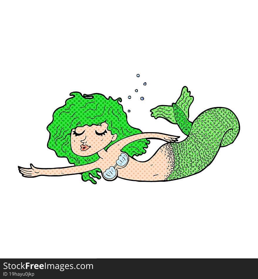 Cartoon Green Haired Mermaid