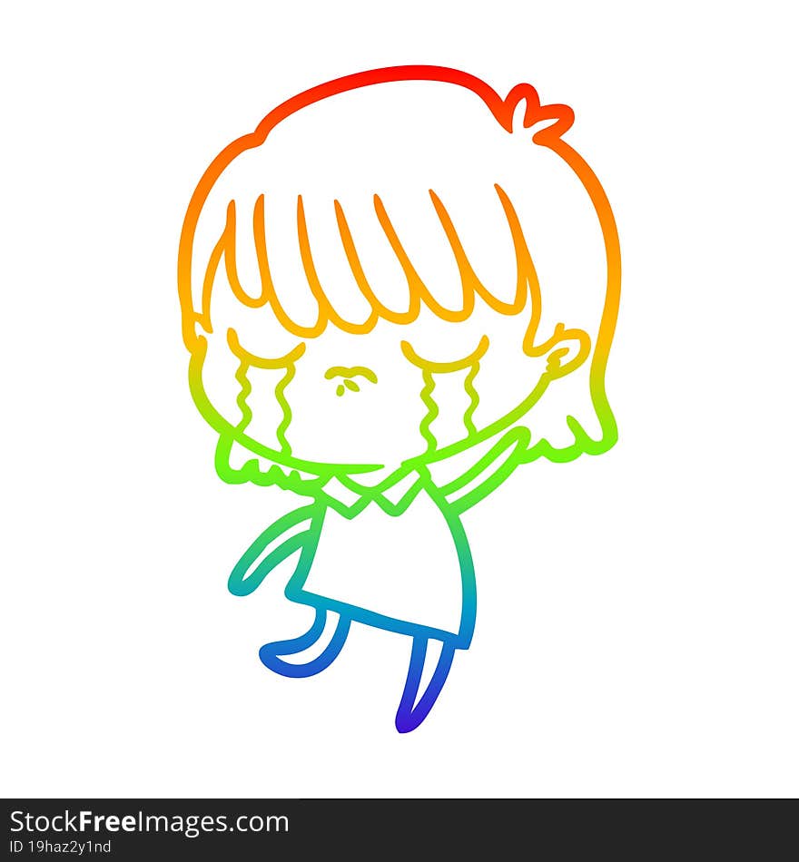 rainbow gradient line drawing of a cartoon woman crying