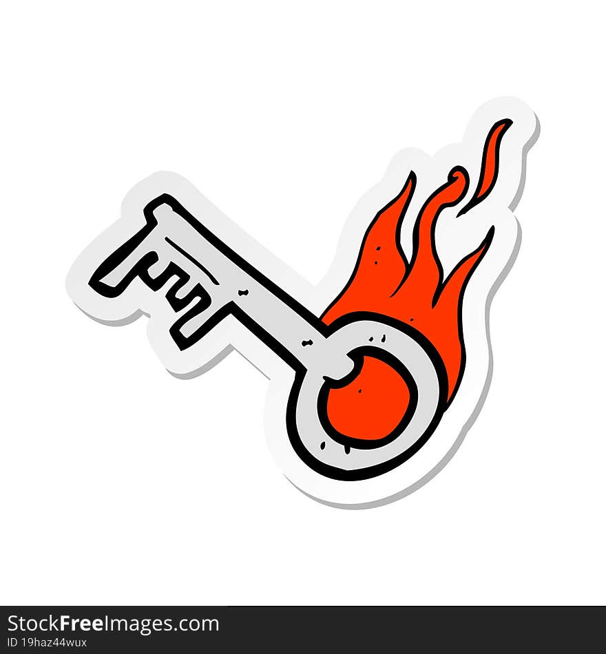 sticker of a cartoon flaming key