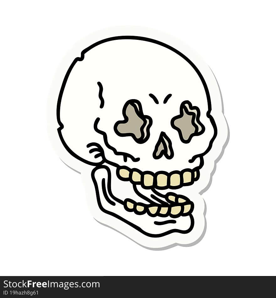 sticker of tattoo in traditional style of a skull. sticker of tattoo in traditional style of a skull