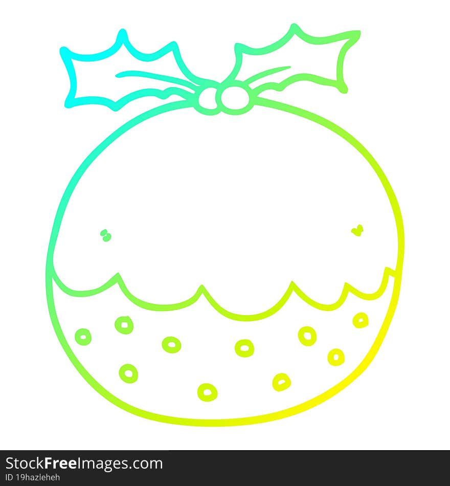 cold gradient line drawing cartoon christmas pudding