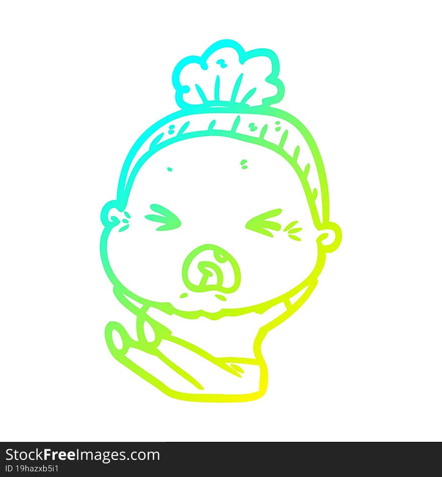 cold gradient line drawing cartoon angry old woman