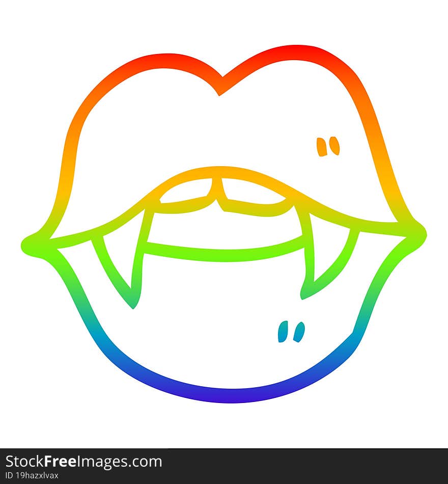 rainbow gradient line drawing cartoon vampire mouth