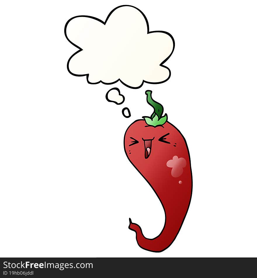 cartoon hot chili pepper and thought bubble in smooth gradient style