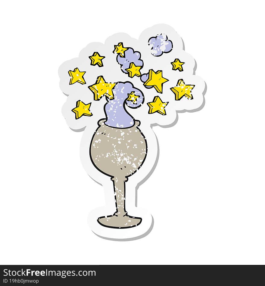 Retro Distressed Sticker Of A Cartoon Magic Goblet