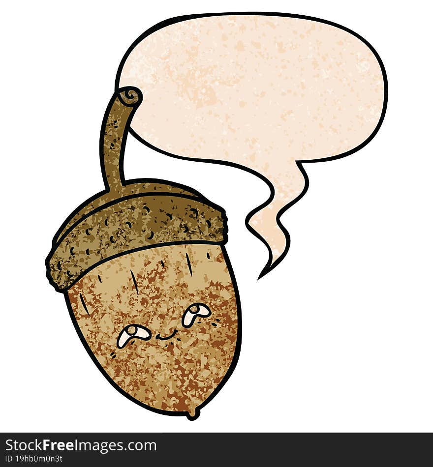 Cartoon Acorn And Speech Bubble In Retro Texture Style