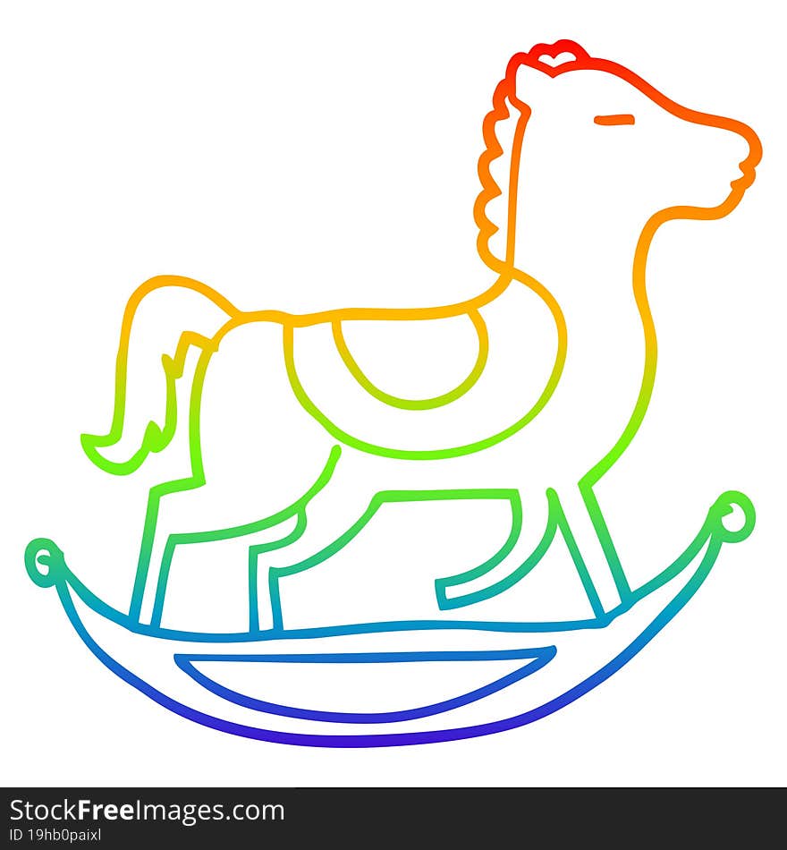 Rainbow Gradient Line Drawing Cartoon Rocking Horse