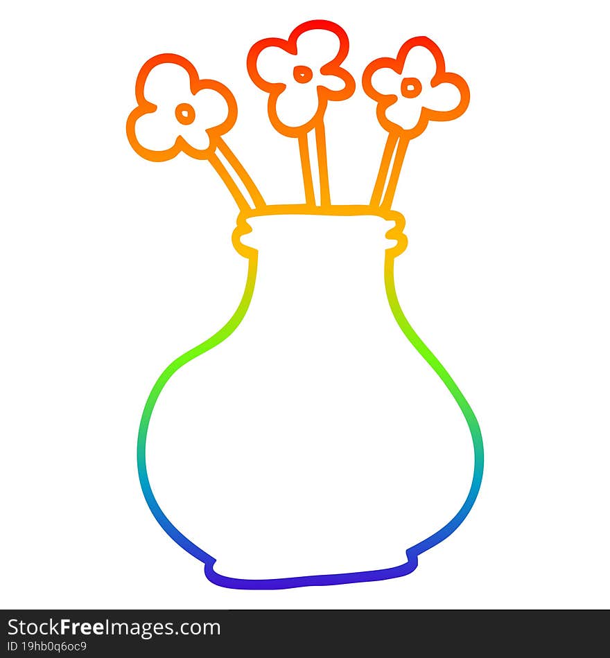 rainbow gradient line drawing cartoon flower vase