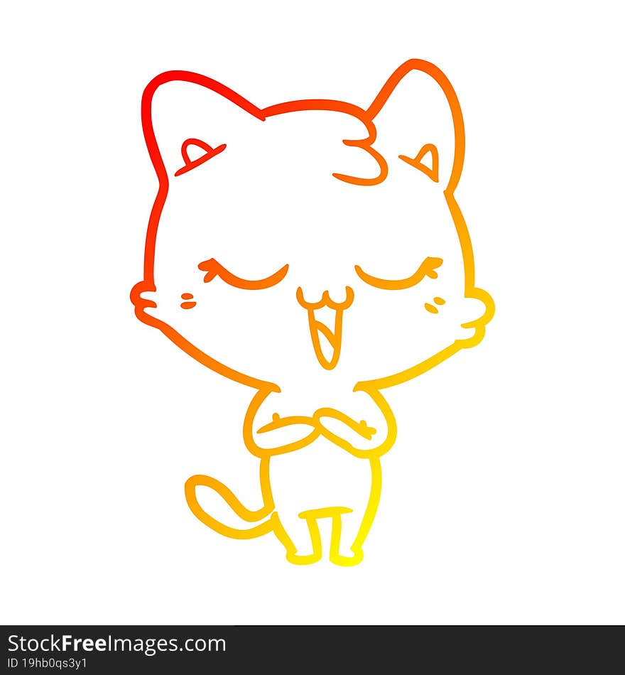 warm gradient line drawing of a happy cartoon cat