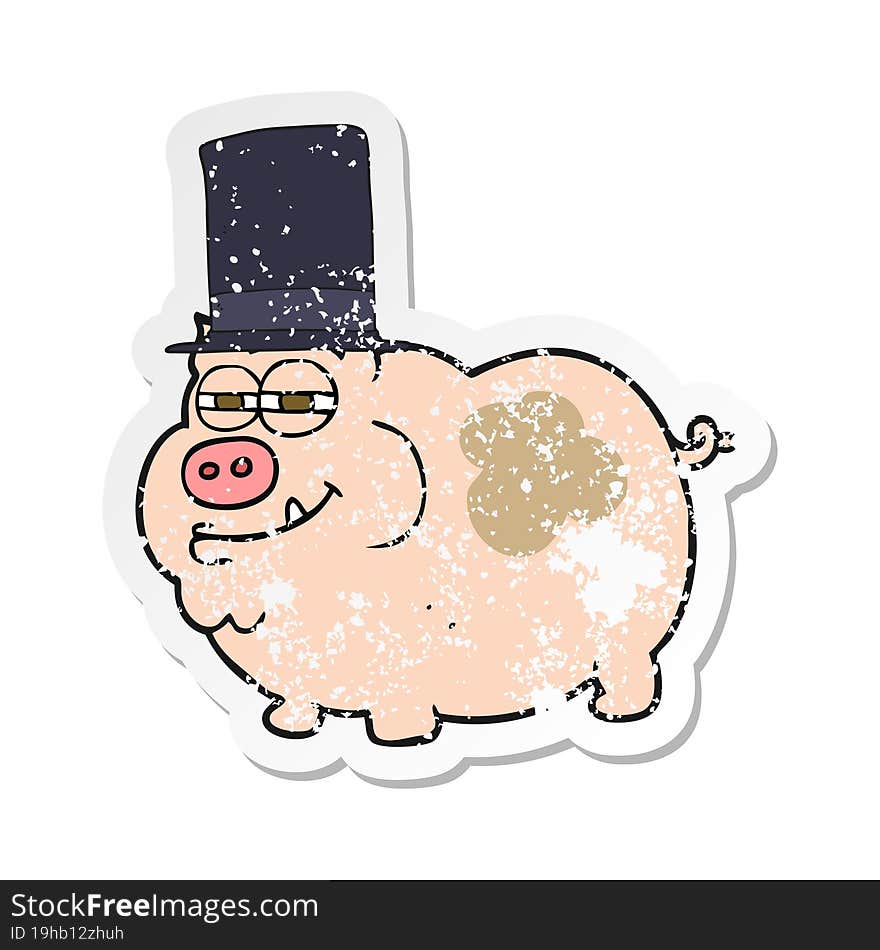 retro distressed sticker of a cartoon rich pig