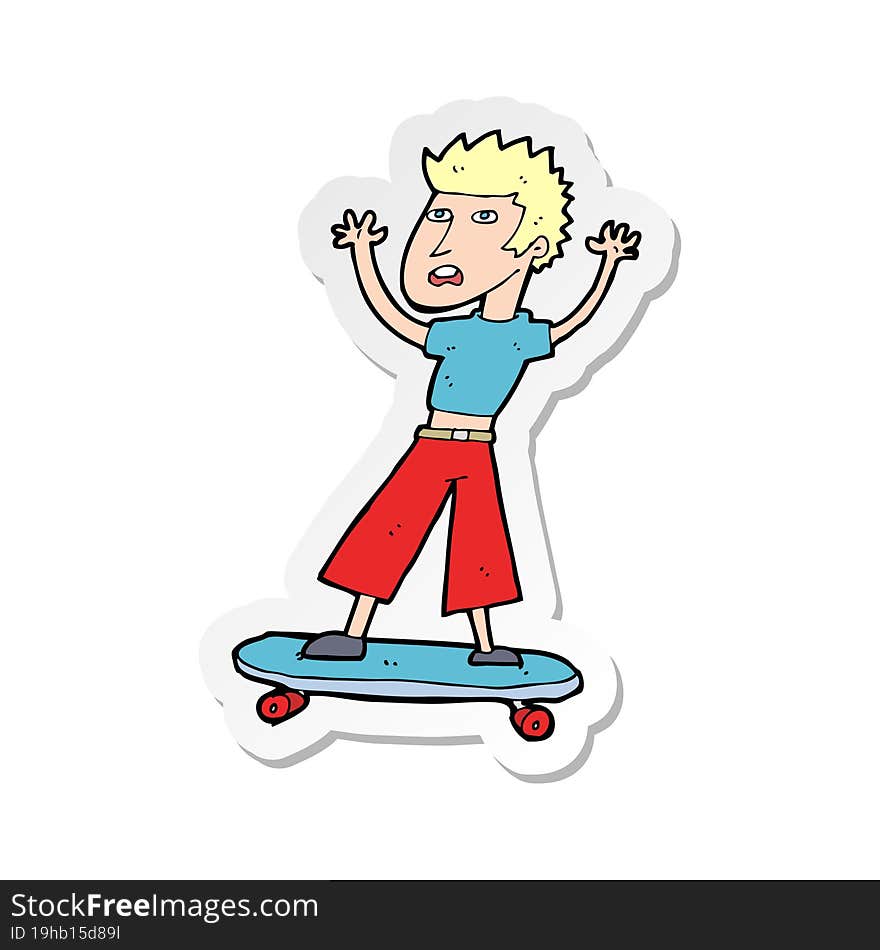 Sticker Of A Cartoon Skater Boy